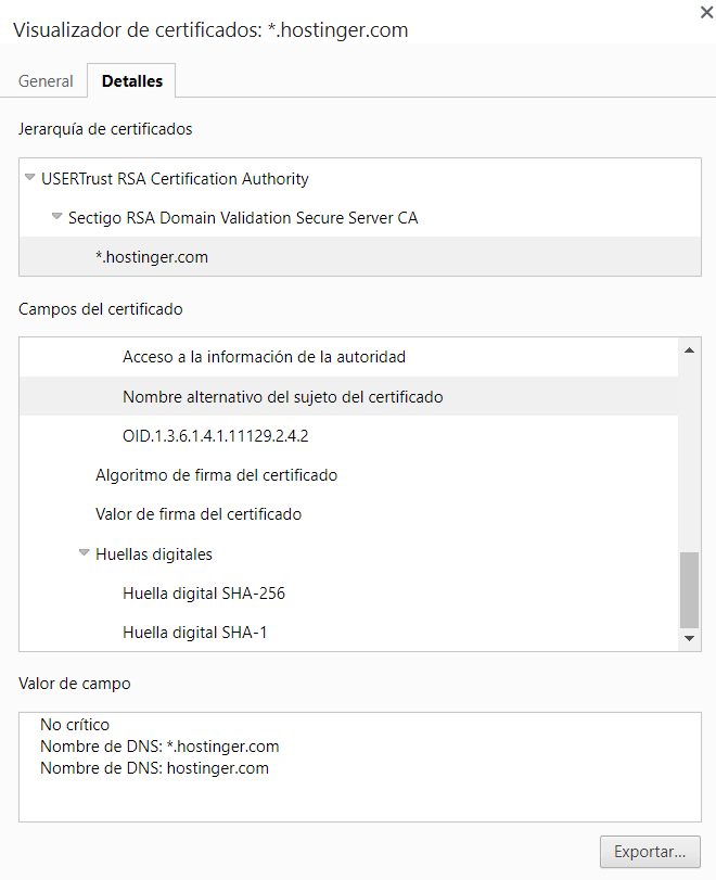 Hostinger.com Security Certificate Details