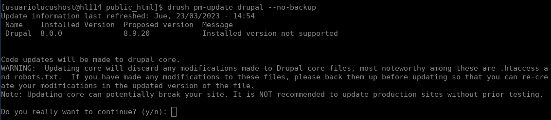 Launch Drupal update with Drush