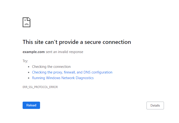 "This website cannot provide a secure connection" error message in Google Chrome