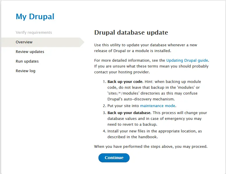 Drupal update process with Softaculous