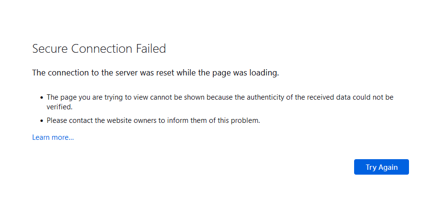 "This website cannot provide a secure connection" error message in Mozilla Firefox