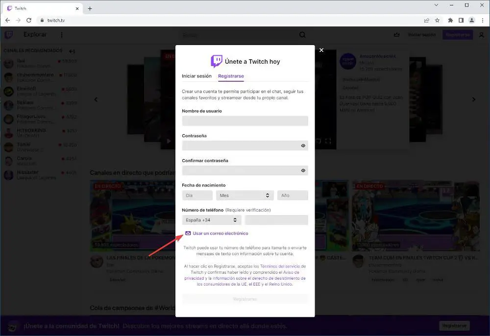 Create an account on Twitch