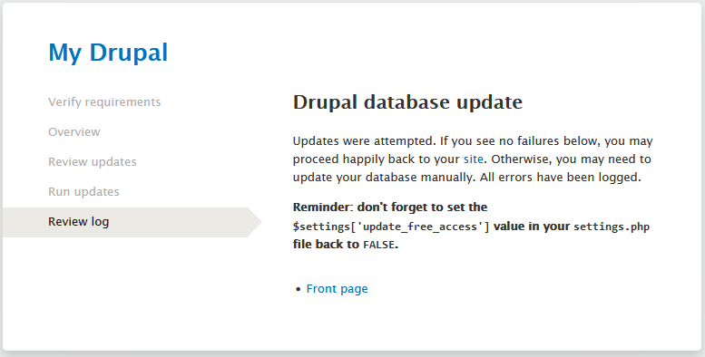 Drupal update with Softaculous completed