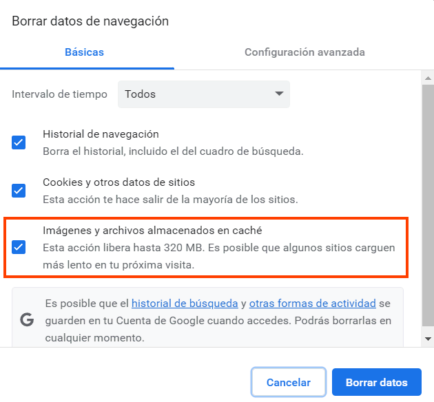 Option to Clear Google Chrome browsing data