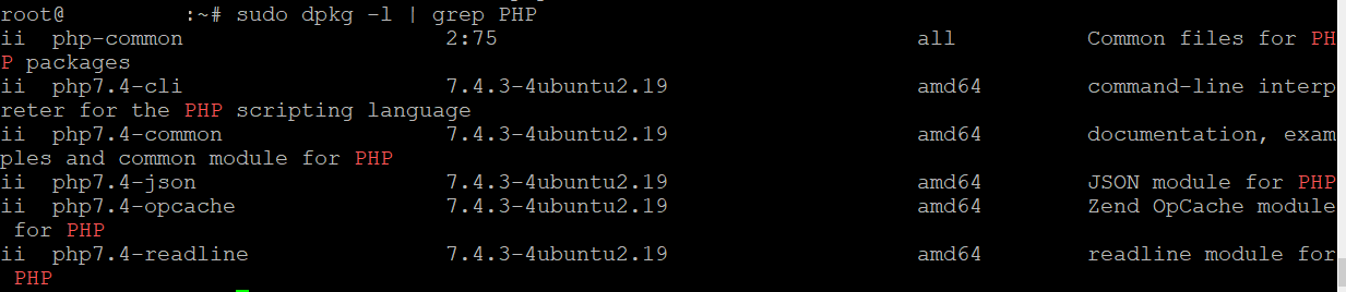 Example of installed packages related to PHP in Ubuntu